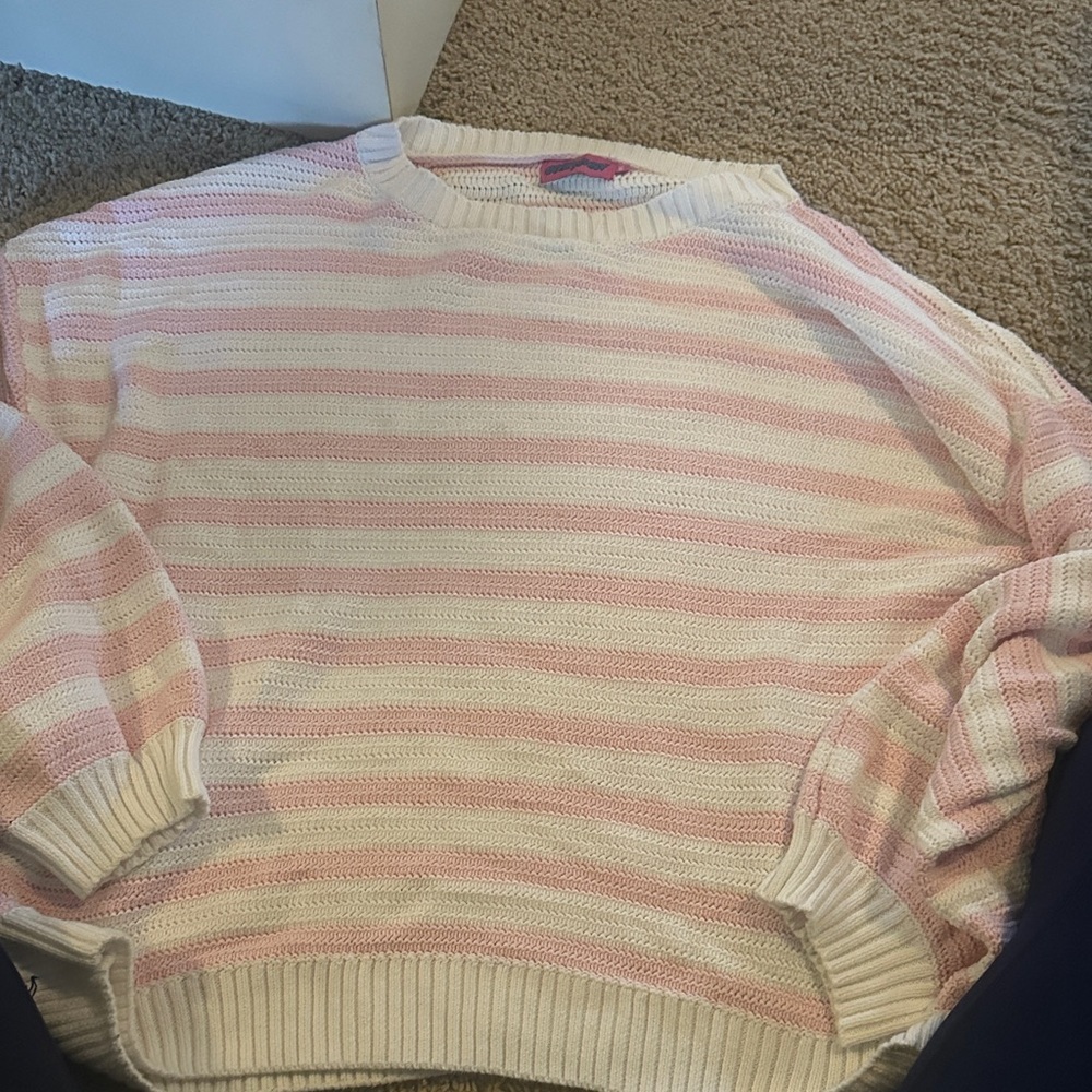 Edikted Pink & White Striped Crewneck Sweater